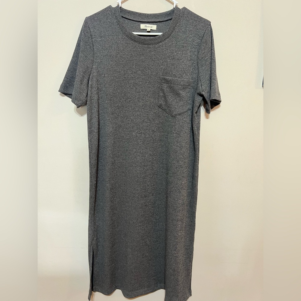 Madewell Women’s Grey Ribbed Pocket T-Shirt Dress - Medium